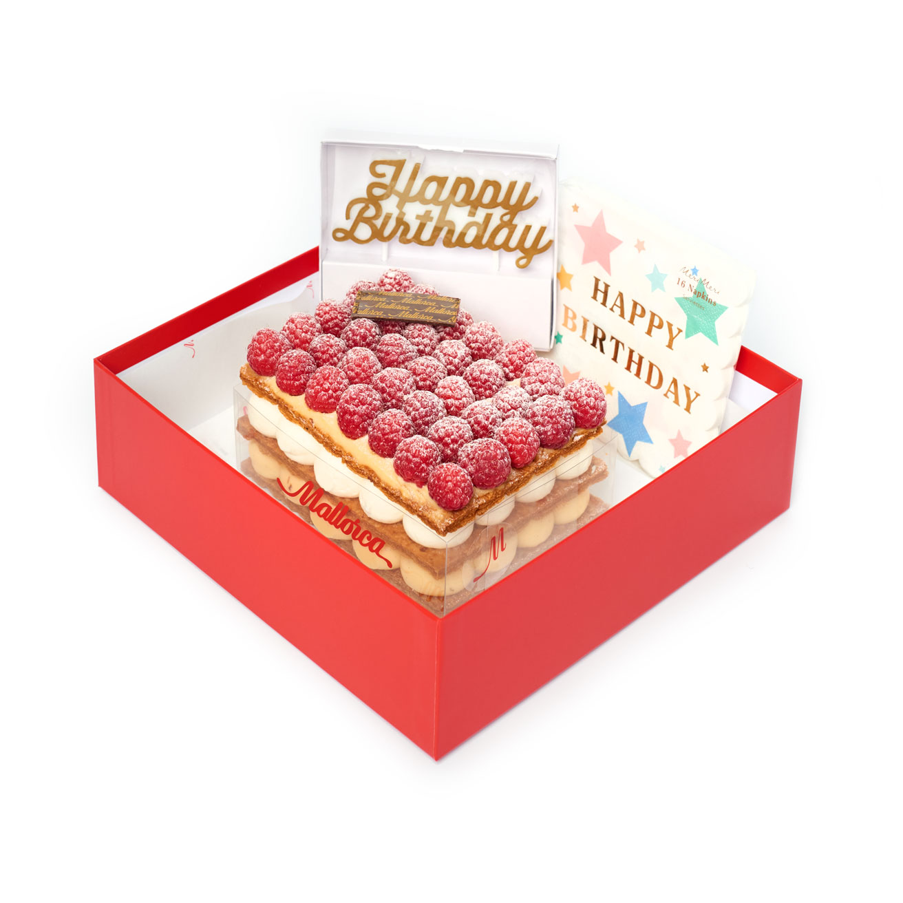 Regalos Feliz cumpleaños tarta milhojas frambuesa de Pastelería Mallorca