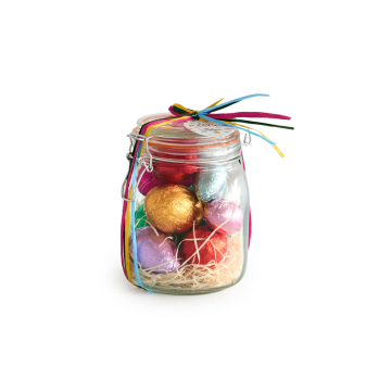 Tarro de cristal con huevos de Pascua de Pastelería Mallorca