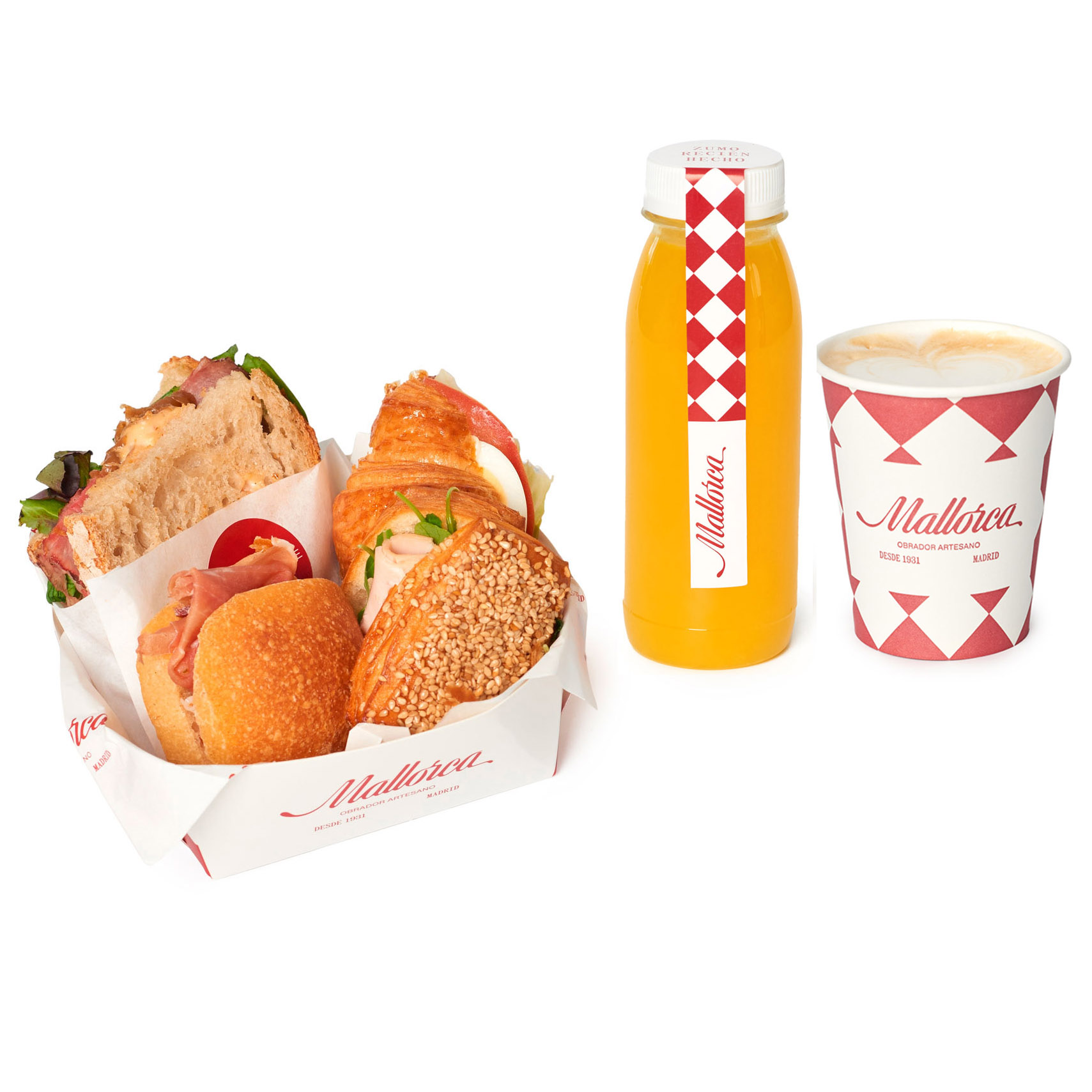 Desayuno salado 4 piezas con zumo de Pastelería Mallorca