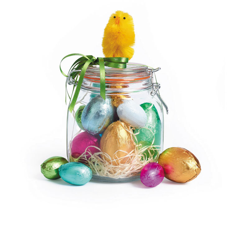 Tarro de cristal con huevos de Pascua de Pastelería Mallorca