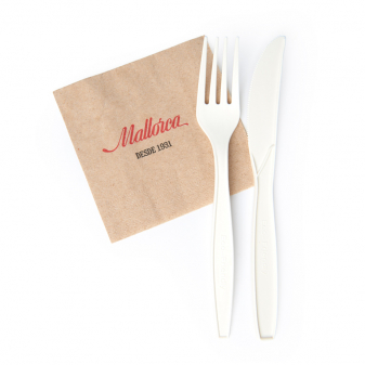 Pack de tenedor, cuchillo y servilleta de Pastelería Mallorca