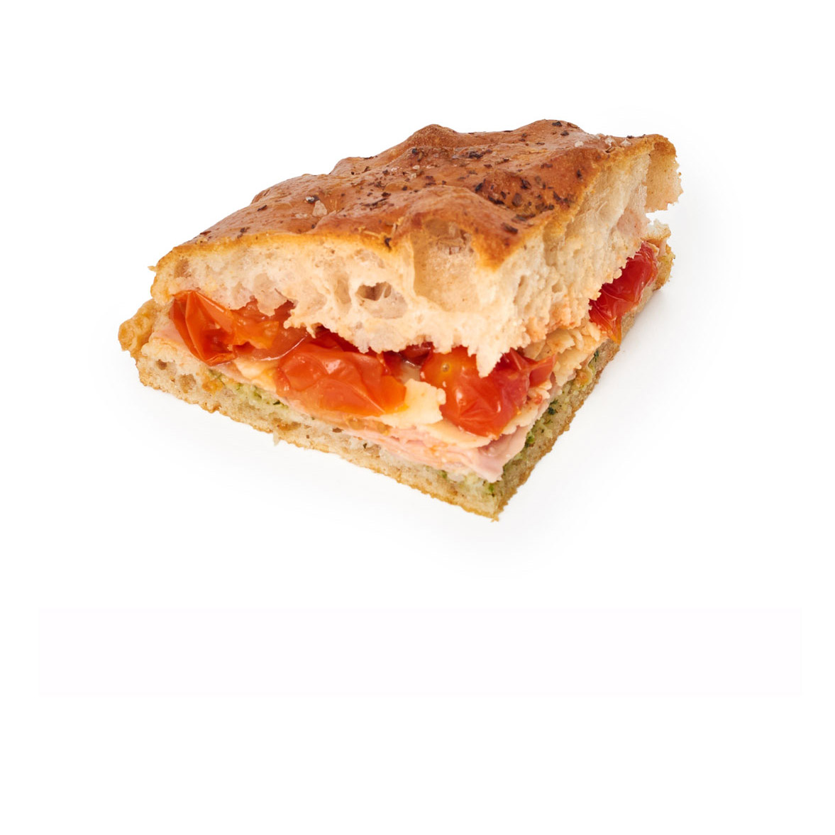 Ración de Focaccia mortadela, parmesano, tomate seco y pesto de Pastelería Mallorca